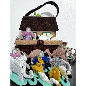 Vintage 80s Noahs Ark Plastic Canvas Playset Handmade Rare Large Set Great Gift